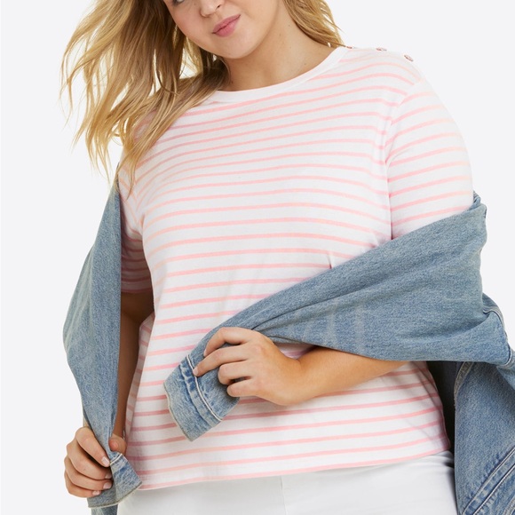 NWT Draper James Crewneck T-Shirt in Pink Mariner Stripe, XL - Picture 1 of 6